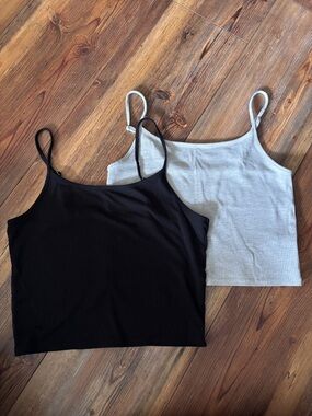 American Eagle Outfitters Ribbed Spaghetti Strap Cami - Black & Light Gray